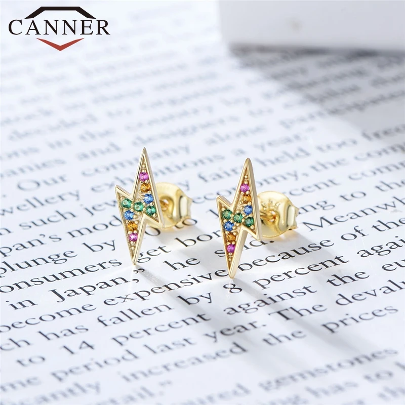 Серьги-гвоздики из стерлингового серебра 925 пробы с радужным цирконием для