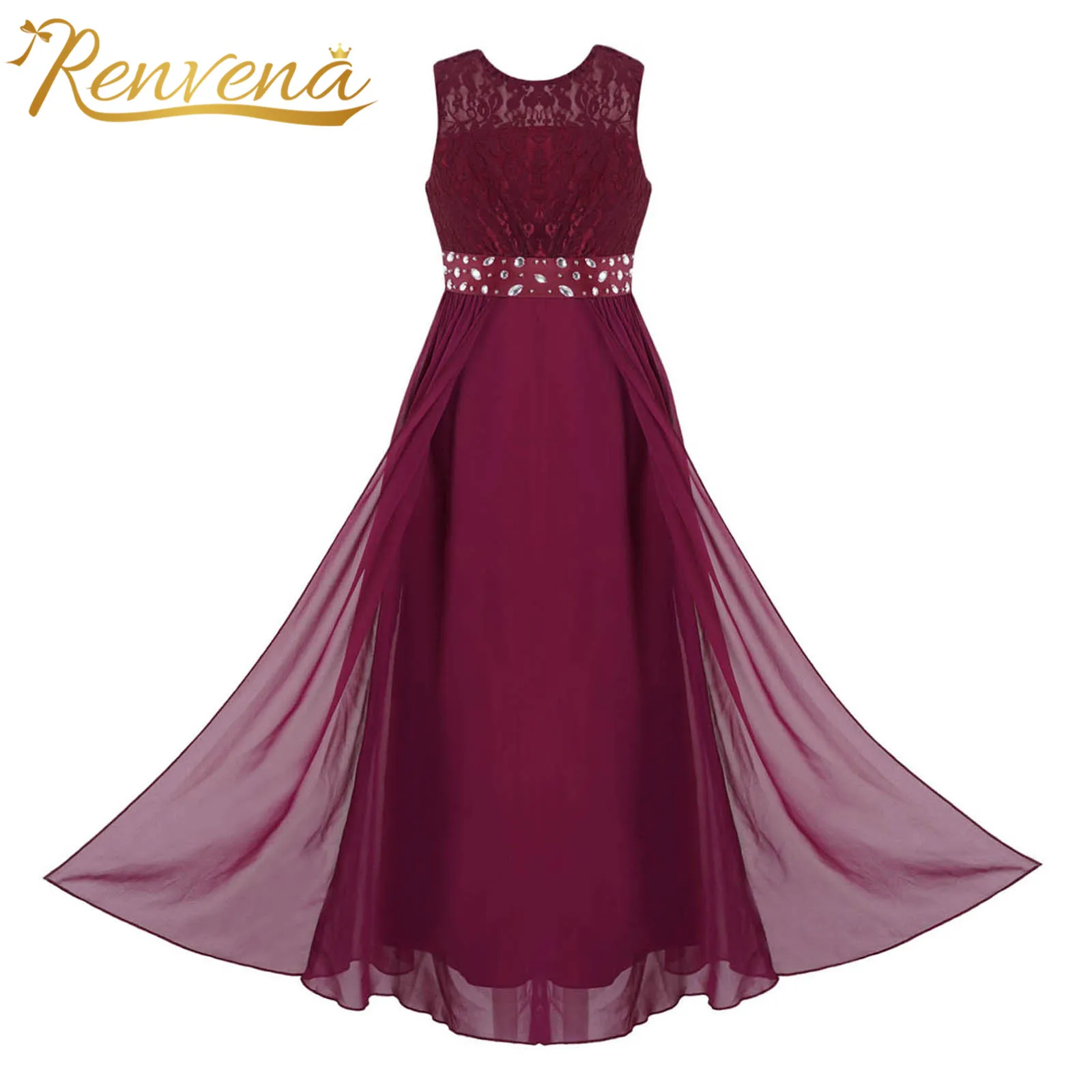 

4-14 Elegant Kids Dresses for Girl Rhinestone Chiffon Sleeveless Princess Dress Lace Flower Girl Dresses Wedding Party Dresses