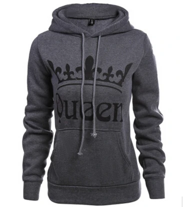 STYLE D QUEEN Модная новинка, осенне-зимняя толстовка с капюшоном для пар, толстовка с принтом короля и королевы, толстовка с капюшоном и длинным рукавом с карманом для влюбленных - Цвет: STYLE D QUEEN