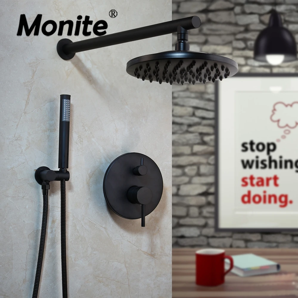 Monite 8 дюймовый матовый черный круглый современный настенный смеситель для душа