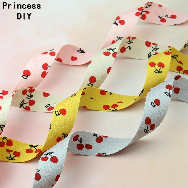 Хлопковая лента с принтом вишни 5 метров 10 25 40 мм 3/8 дюйма 1 дюйм тканевая для