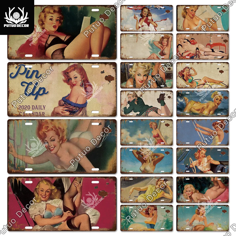 

Putuo Decor Pin Up Licenses Plate Plaque Metal Vintage Tin Sign Decoration for Living Room Man Cave Club Garage Home Wall Decor