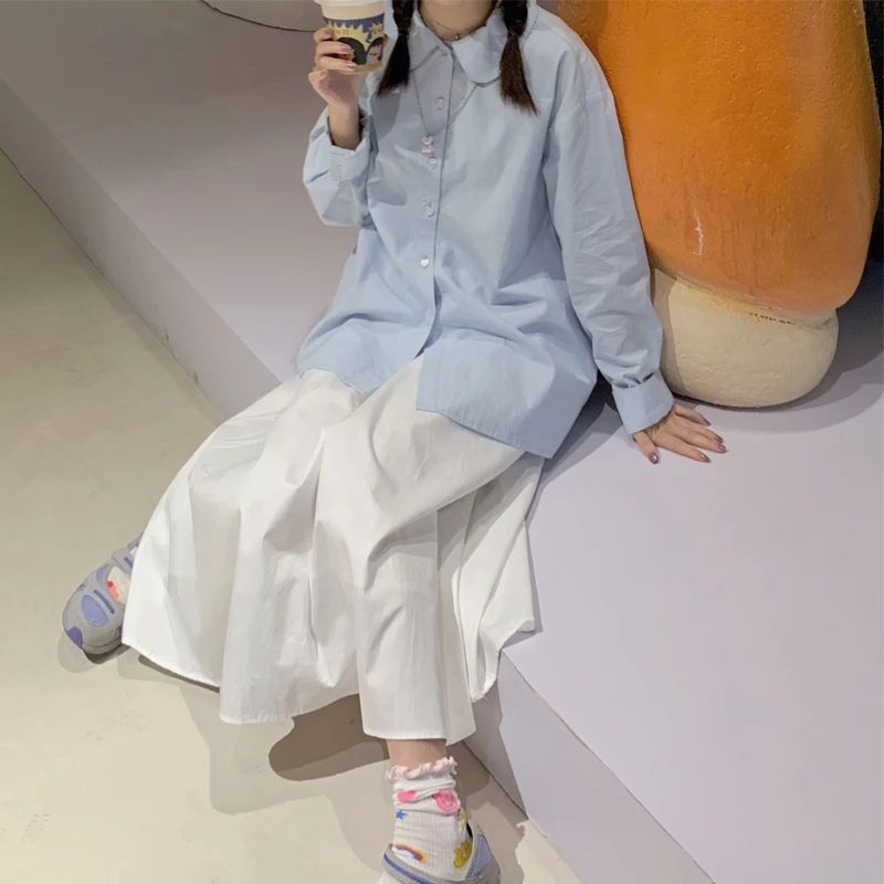 

Long Skirt for Women White Half-length Skirt Female 2021 Autumn New Japanese Fairy A-line Mid-length Work Skirt Skirt