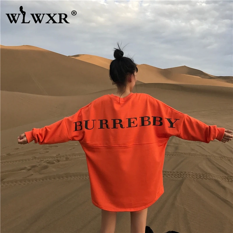 WLWXR осеннее платье с капюшоном большого размера, Женская толстовка, топ с буквенным принтом, свободная Длинная толстовка с капюшоном, зимний женский пуловер