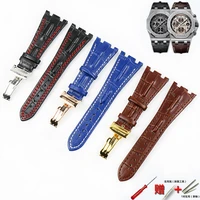 watch accessories bone grain leather strap folding buckle for ap 15703 26470so royal oak offshore 28mm mens sports strap