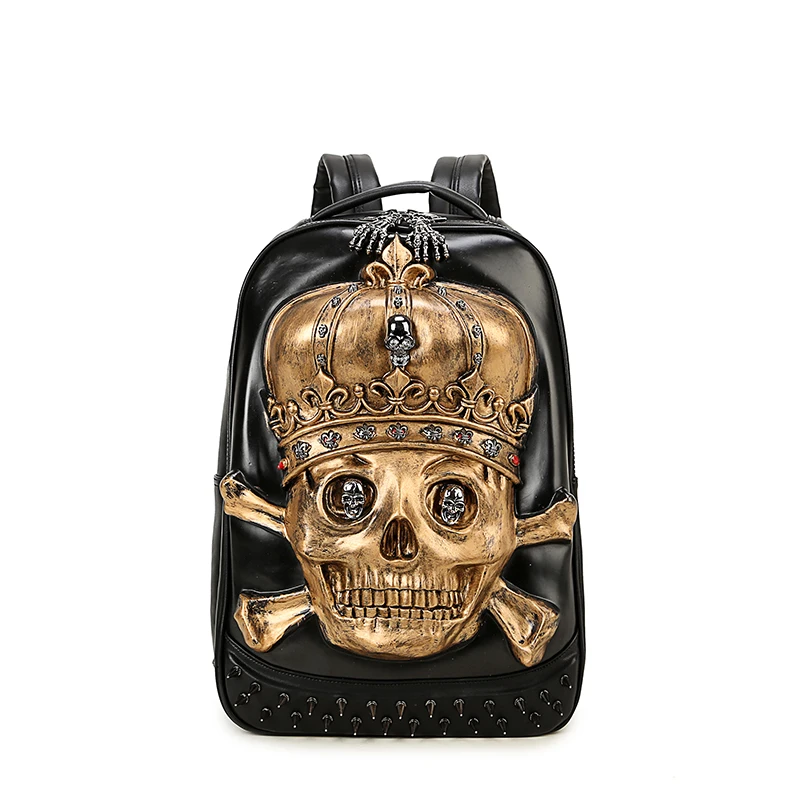 Fashion 3D Embossed Crown Skull Men Backpack bags unique Male Cool Rock Bags Rivet whimsical Laptop bag for Teenagers mochila