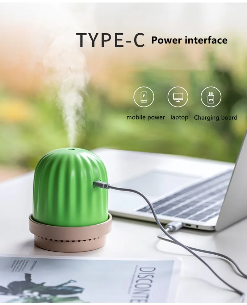 Кактус Usb портативный увлажнитель воздуха 260 мл мини милый ультразвуковой