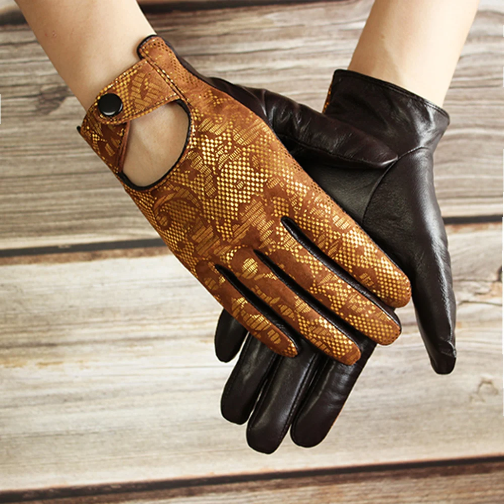 

Women's sheepskin suede leather stitching gloves leather silk thin spring fashion motorcycle driving gloves autumn