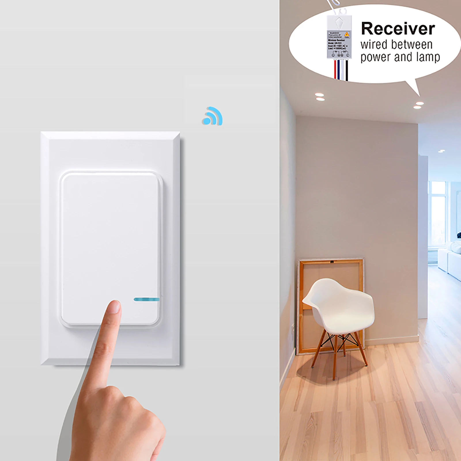 

80~150V Wireless Switch Transmitter Switch Receiver Controller No Wiring Remote Control Waterproof House Lighting Appliances