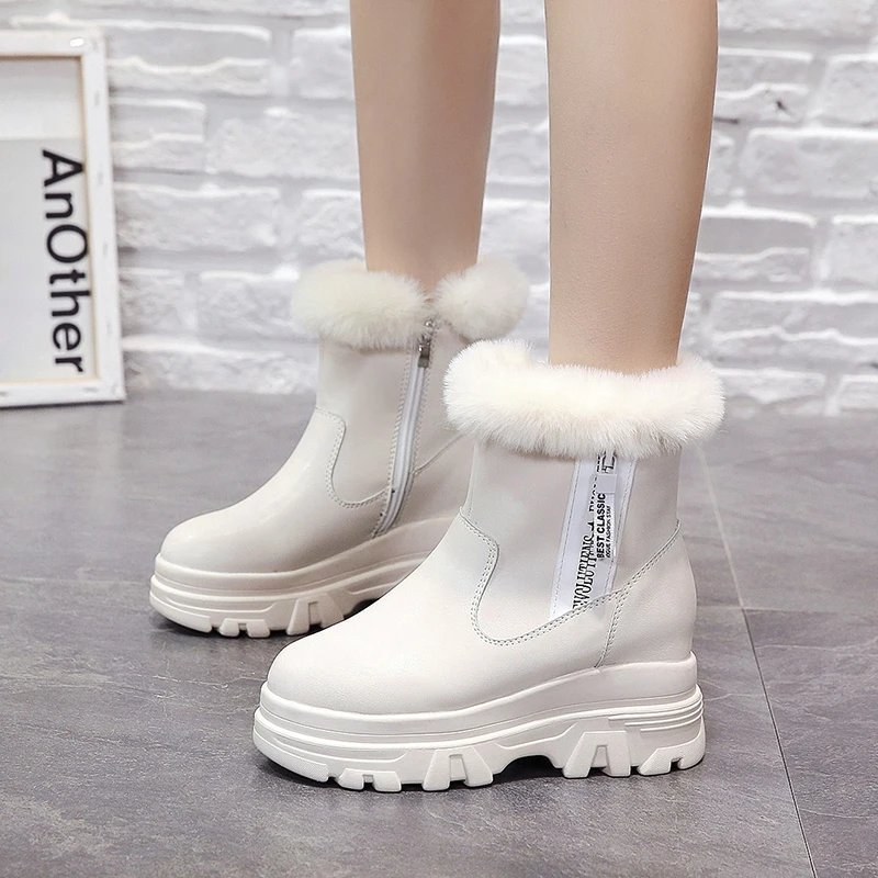 Rimocy/зимние ботинки женская теплая плюшевая обувь на платформе и высоком каблуке