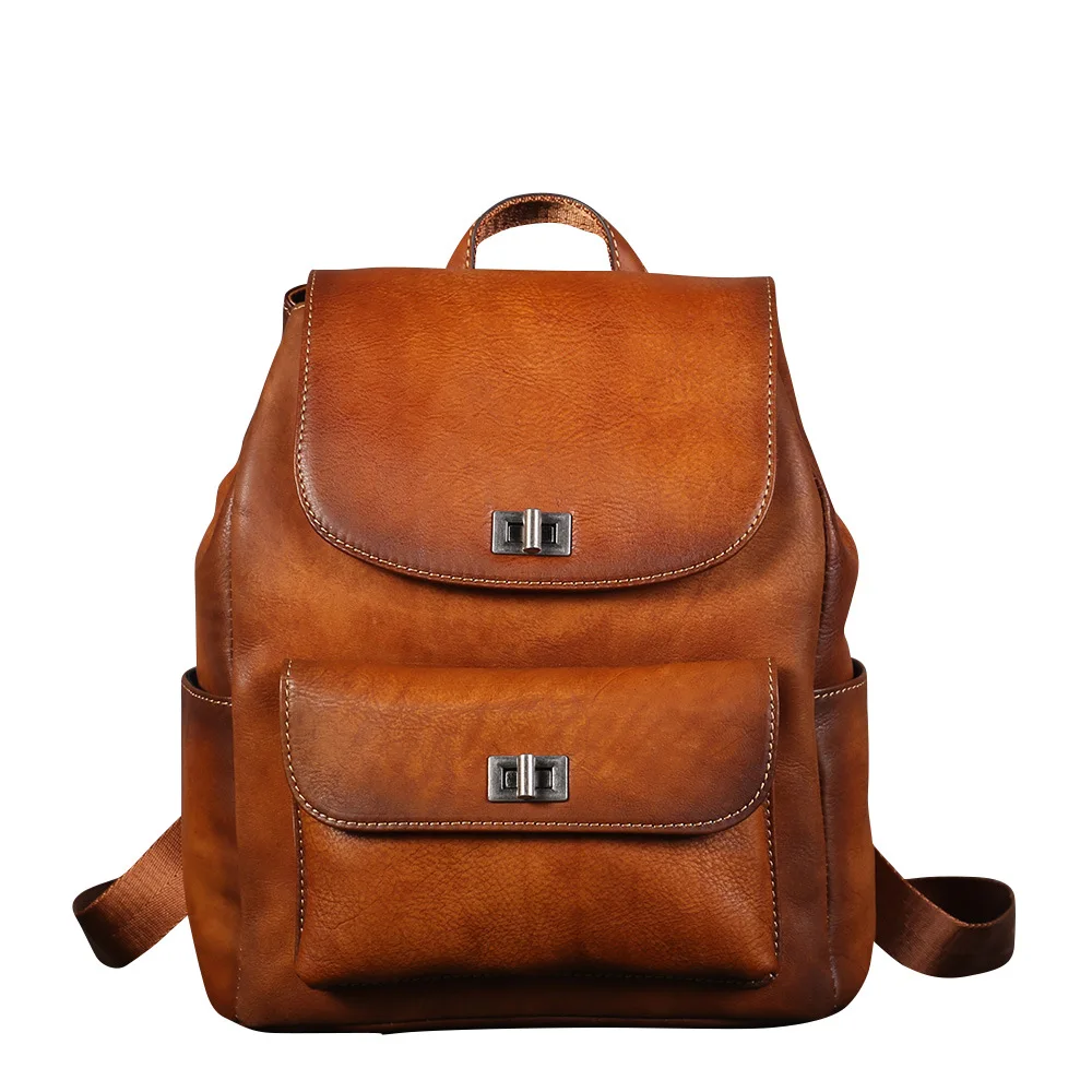 

Luxury Vintage Women Backpack Handmade Top Quality Genuine Cow Leather Designer Ladies Backpack