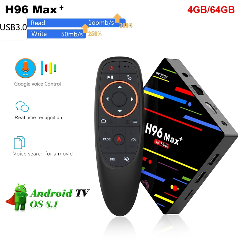 H96 max + android 8 1 четырехъядерный процессор RK3328 4 Гб ram 46 ГБ rom 2 4G/5G wifi Bluetooth HDR10 4K 1080P h96 plus