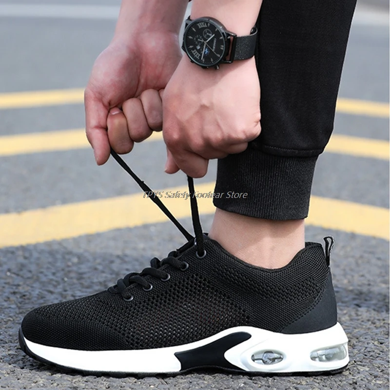 

Breathable Safety Shoes Men's Work Boots With Steel Toe Cap Protective Safety Boots For Men Work Sneakers Male Work Shoes Black