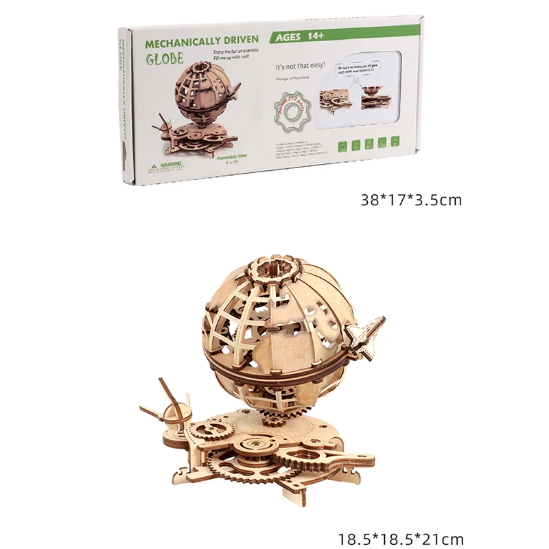 

3D Puzzles Wood Gear Rotating Globe Mechanically Driven Globe DIY Puzzle Toys for Children Adults Laser Engraving Christmas Gift
