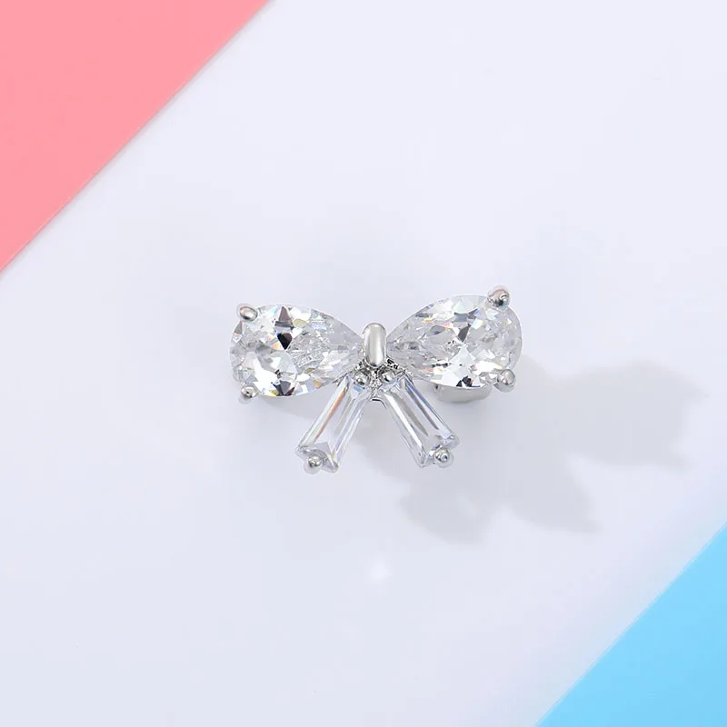 Циркониевая маленькая милая брошь с бантом из нержавеющей стали модные