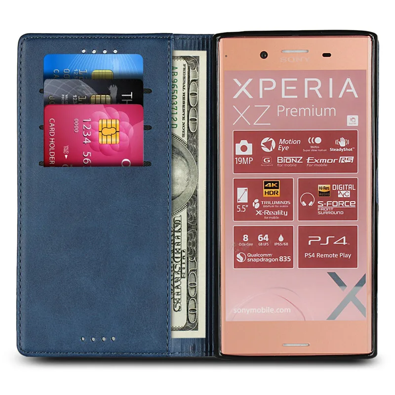 Высокомагнитный кожаный флип-чехол s для sony Xperia XZ Premium, чехол, Аксессуары для мобильных телефонов, сумка для книг, слот для карт, подставка