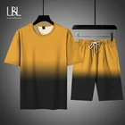 LBL 2021, новый модный летний мужской спортивный костюм, комплект из двух предметов, быстросохнущие шорты, комплекты, мужская спортивная одежда с круглым вырезом, 2 предмета, спортивный костюм для мужчин