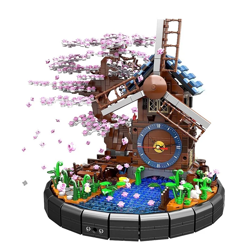 

Building Block Cherry Windmill Clocks and watches Charming scenery Difficult Toys Gift for Boys