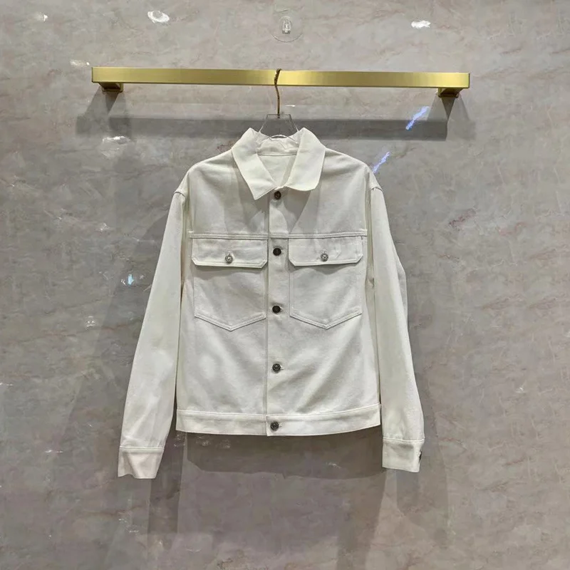 

Высококачественные брендовые белые джинсовые куртки для женщин, Новинка осени 2021, джинсовое пальто высшего качества с 3D вырезом, лацканами,...