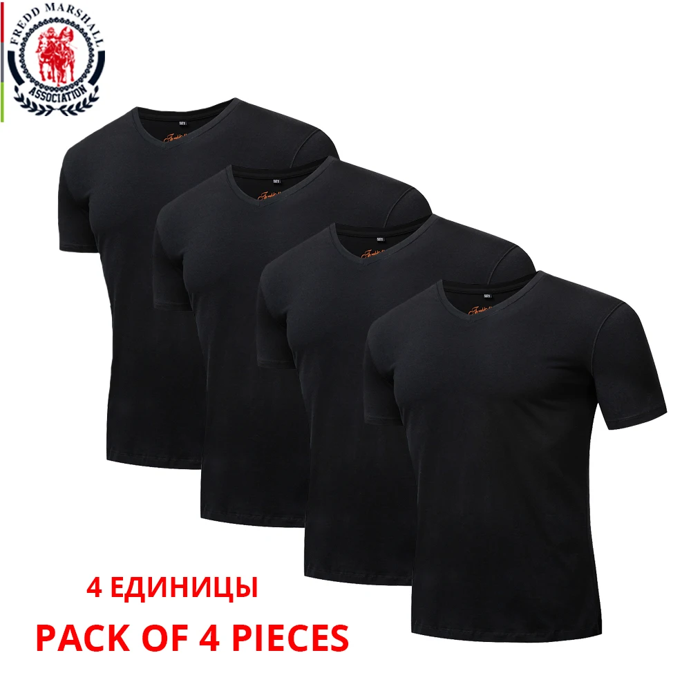 Fredd Marshall 4 шт./упаковка Мужская футболка с коротким рукавом и v-образным вырезом 100%