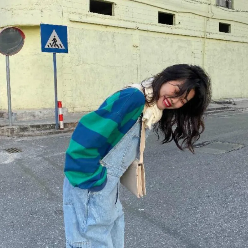 

Women Jumpsuits High Waist Vintage Pockets Loose Soft Casual Streetwear Ulzzang Hip-hop Stylish Lovely Girls Chic All-match Ins