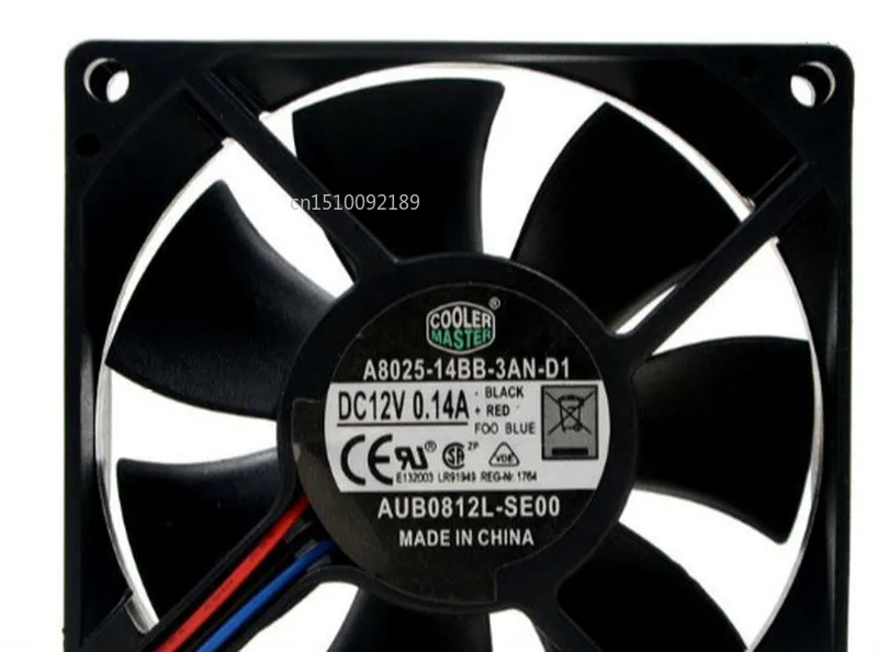 

for A8025-14BB-3AN-D1 Cooling Fan DC 12V 0.14A 2400RPM 8025 8cm 80*80*25mm 3 Wires Free shipping