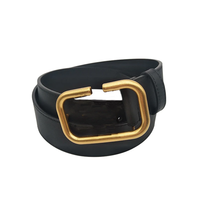 

2021 New Luxury Design Genuine Leather Gold Plated Letter V Black Belts for Women High Quality Cinturones Para Mujer