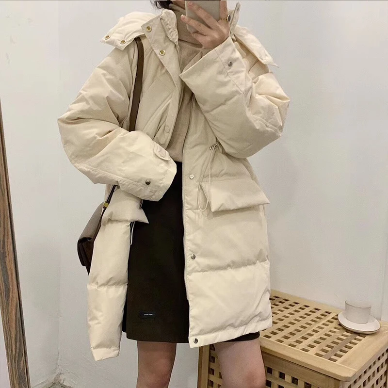 Женская длинная куртка с капюшоном Fitaylor свободное пуховое пальто на белом утином