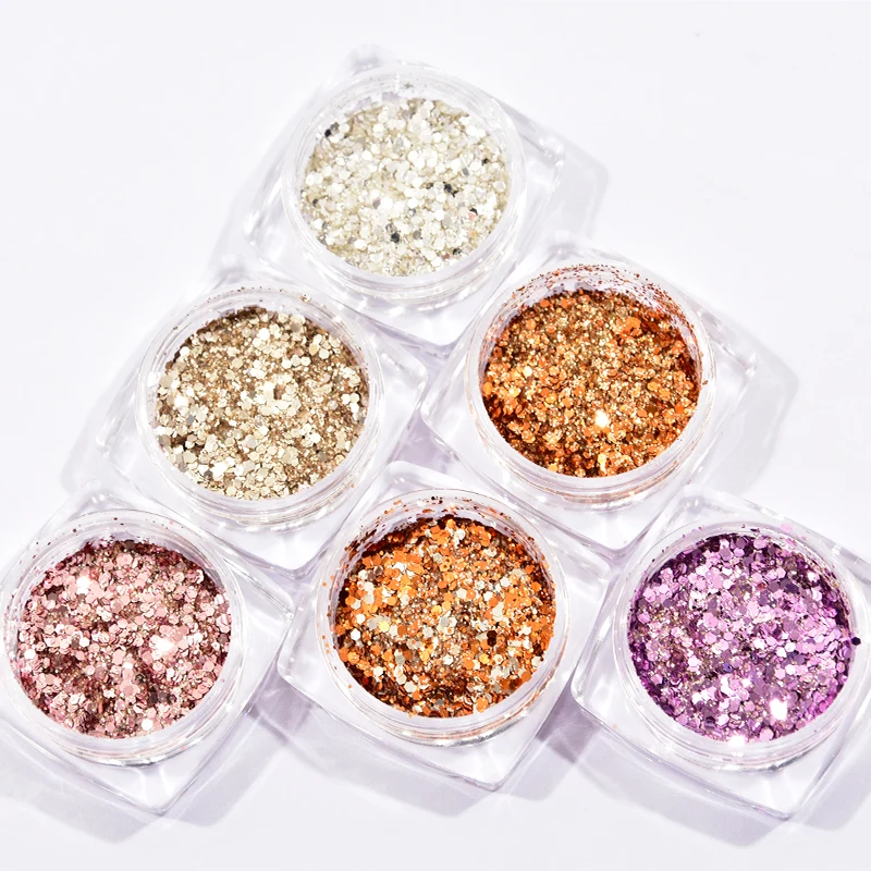 

Mixed-Size Nail Art Glitter Holographic Flake Powder 6pcs/set Shiny Chunky Mylar Flake Holo Sparkly Spangle Nail Art Decor Flake