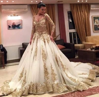 sexy v neck three quarter sleeve bridal gown gold lace beads stones a line 2018 vestido de noiva mother of the bride dresses