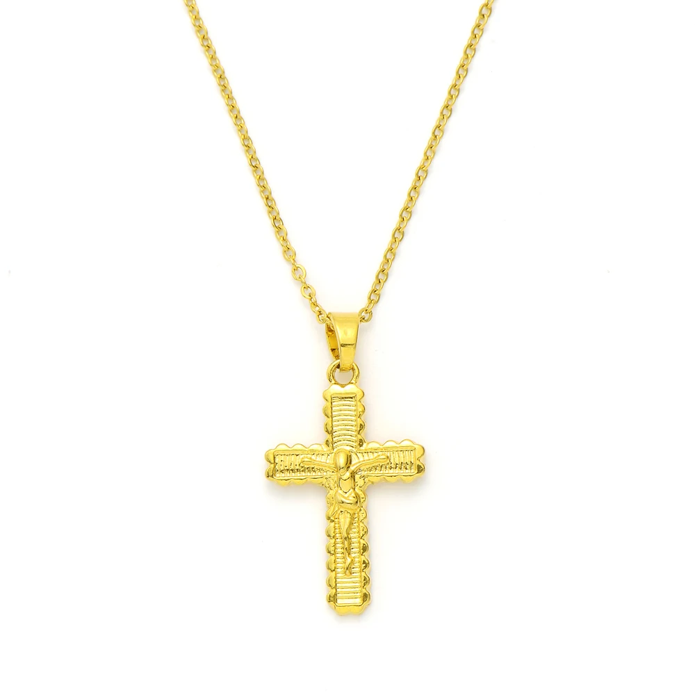 

NEW 9k Yellow Solid Gold GF Jesus Crucifix Cross Pendant Link Chain Necklace Womens Mens