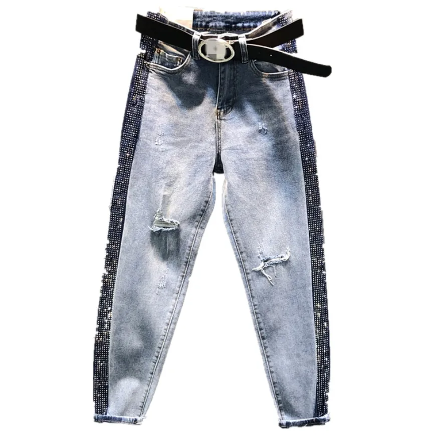 Женские джинсы с высокой талией прямые брюки шаровары контрастных цветов