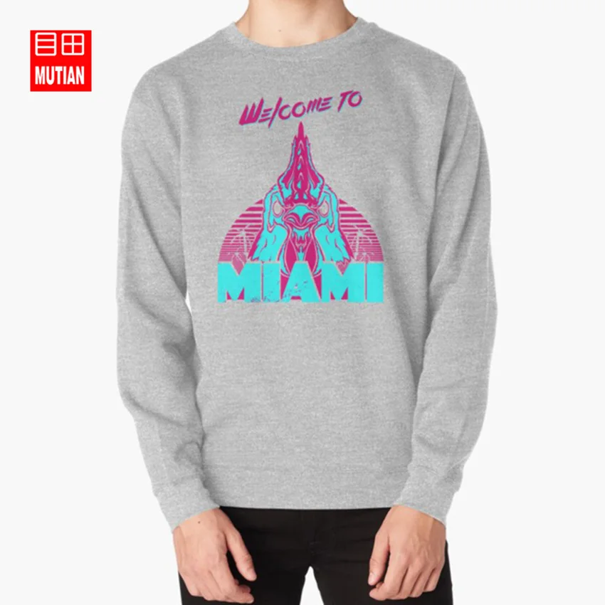 grey-sweatshirt Добро пожаловать в Майами-I-Ричард толстовки с капюшоном и свитшоты «Горячая линия» Майами маска в виде курицы Ричард видеоигры 80s восьмидесятых - Цвет: grey-sweatshirt