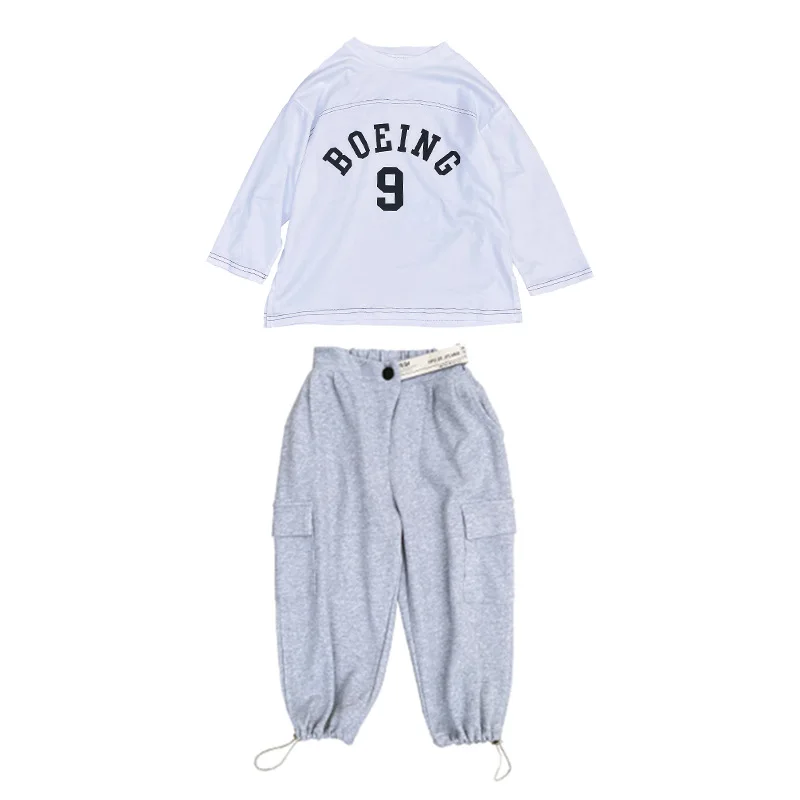 

Girls autumn suit 2021 new girls letter top Korean work casual pants two-piece set 3-76