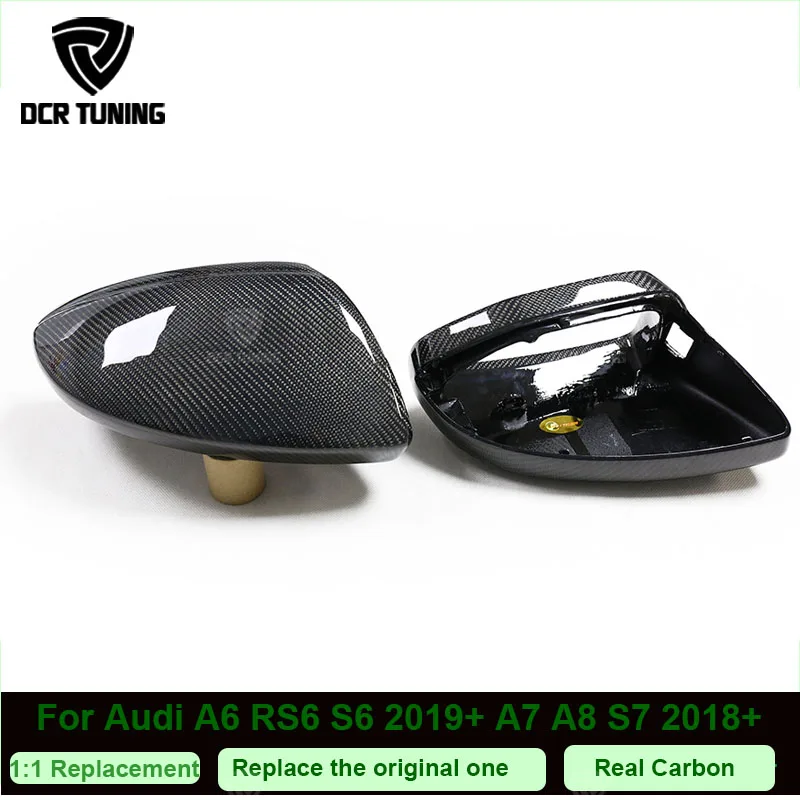 For Audi A6 S6 RS6 A7 C8 2019 - UP Carbon Fiber Rear View Side Mirror Cover Replacement Style Carbon Side Caps With Lane Assit