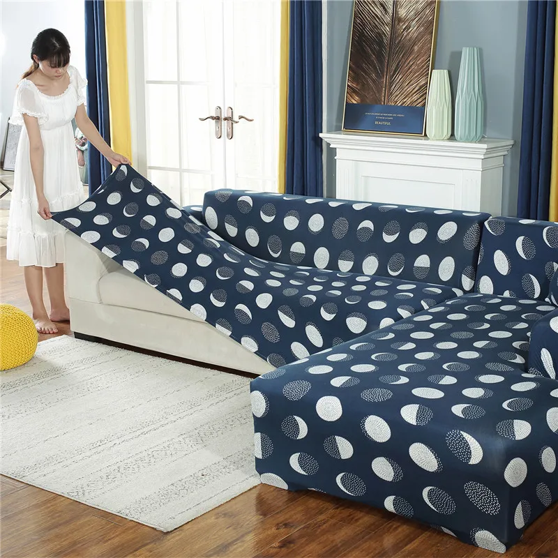 Эластичный чехол для дивана с принтом современный из спандекса угловой кушетки