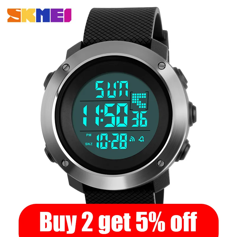 SKMEI мужские цифровые часы 3 раза обратный отсчет 5Bar водонепроницаемые наручные