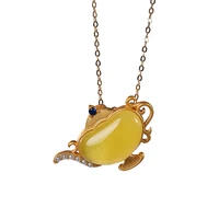 s925 sterling silver gold plated natural amber pearl pendant retro personalized teapot womens necklace pendant