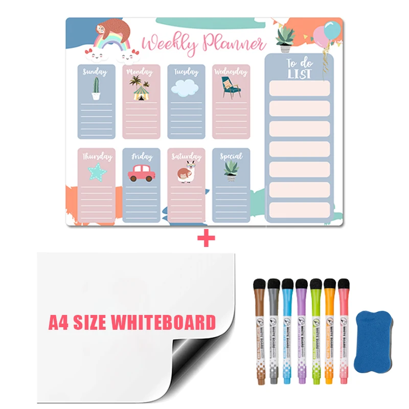 Magnetic Weekly Planner Calendar 2021 Fridge Magnet Stickers Soft Whiteboard for Wall Kids Message Drawing Memo Erasable Markers