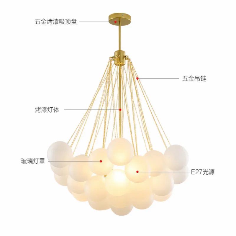 

modern minimalist personality frosted glass ball black gold LED chandelier living room lamp bedroom lamp dining room chandelier