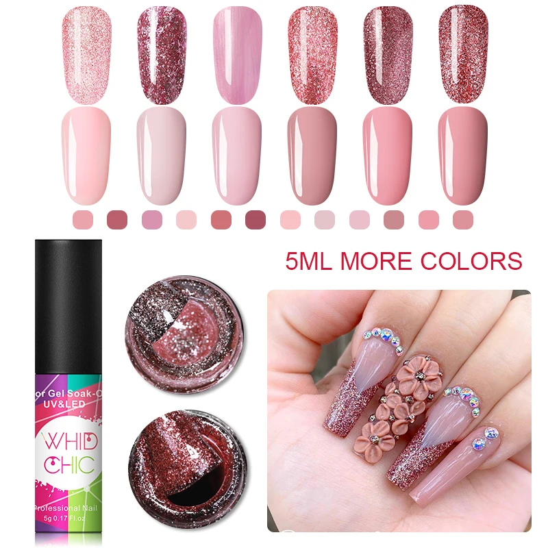 WHIC CHIC розовый золотистый гель лак для ногтей отмачиваемый УФ блестки