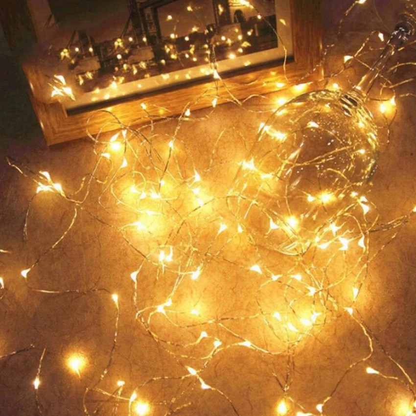 2pcs 1M 10Led Button String Fairy Light Christmas Wedding Party Valentine's Day Decoration Copper Lamp CR2032 Battery Power | Лампы и