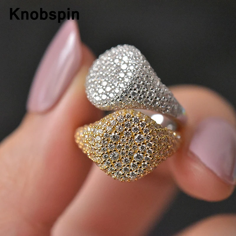 Knobspin S925 Стерлинговое Серебро 18k с покрытием из белого золота со сверкающими