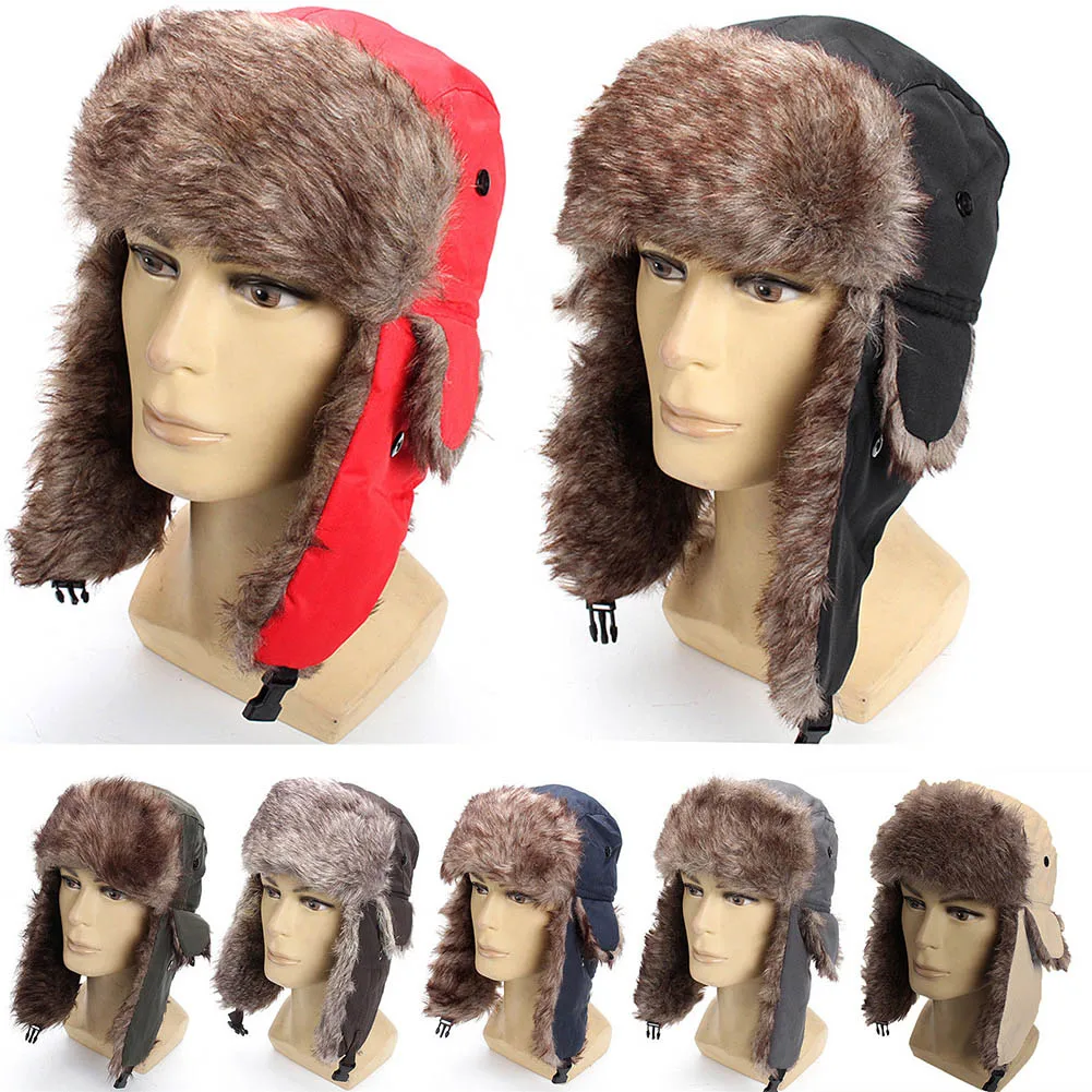 Gorro de esquí ruso con orejeras para hombre y mujer, gorro de invierno con orejeras de tropa, de piel Ushanka, de imitación, Unisex