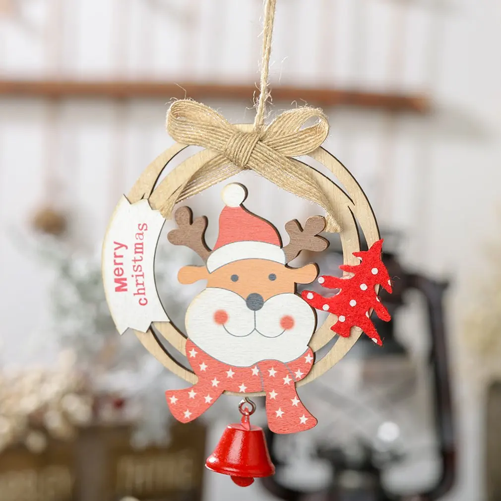 Wooden Ring With Bell Christmas Pendant Creative Tree Ornament Decoration |