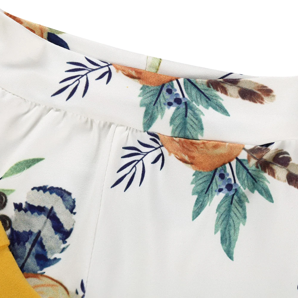 Желтый наряд Одежда для новорожденных девочек толстовки с цветочным принтом на