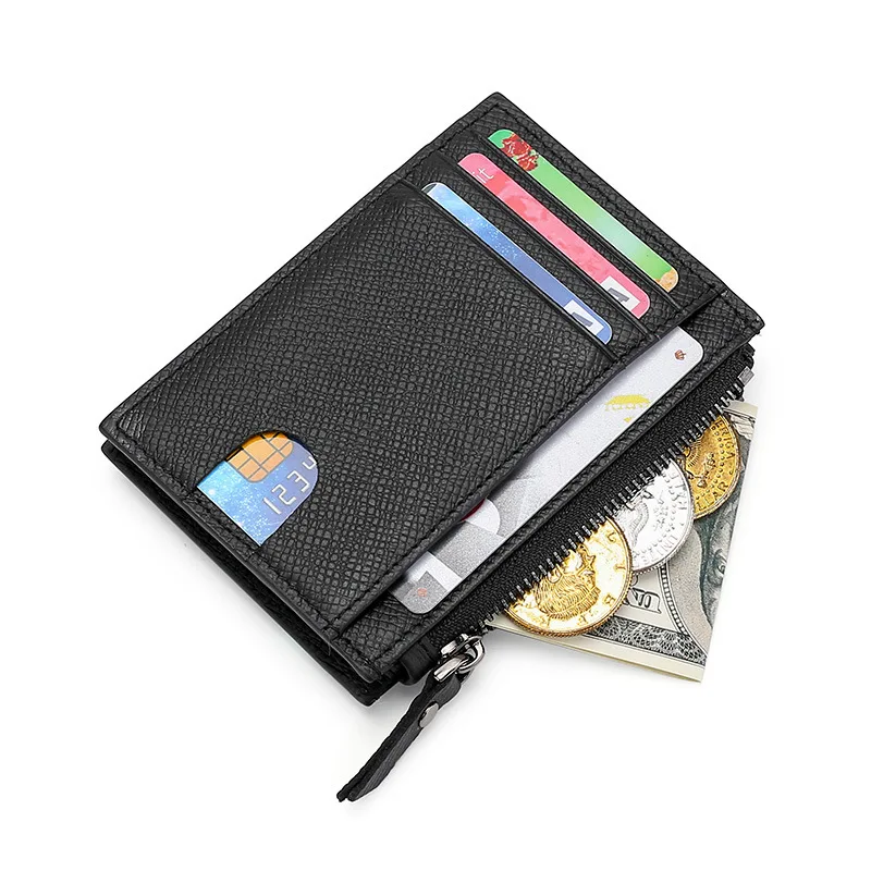 

2021 New Vintage Genuine Leather Men's Wallet Credit Card Holder RFID Blocking Zipper Money Pouch Card Protect Case Pocket Purse
