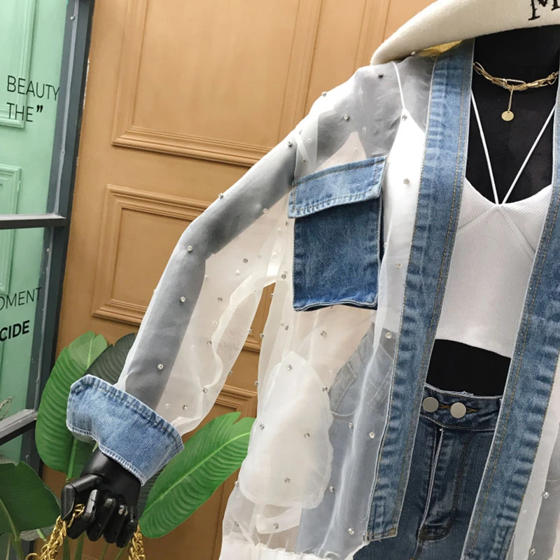 Женские джинсы с длинным рукавом QT62 летние свободные большого размера кружевной