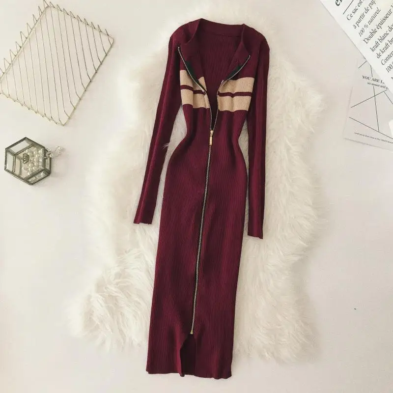 Женское осенне зимнее трикотажное платье 2019 Новое модное облегающее женское