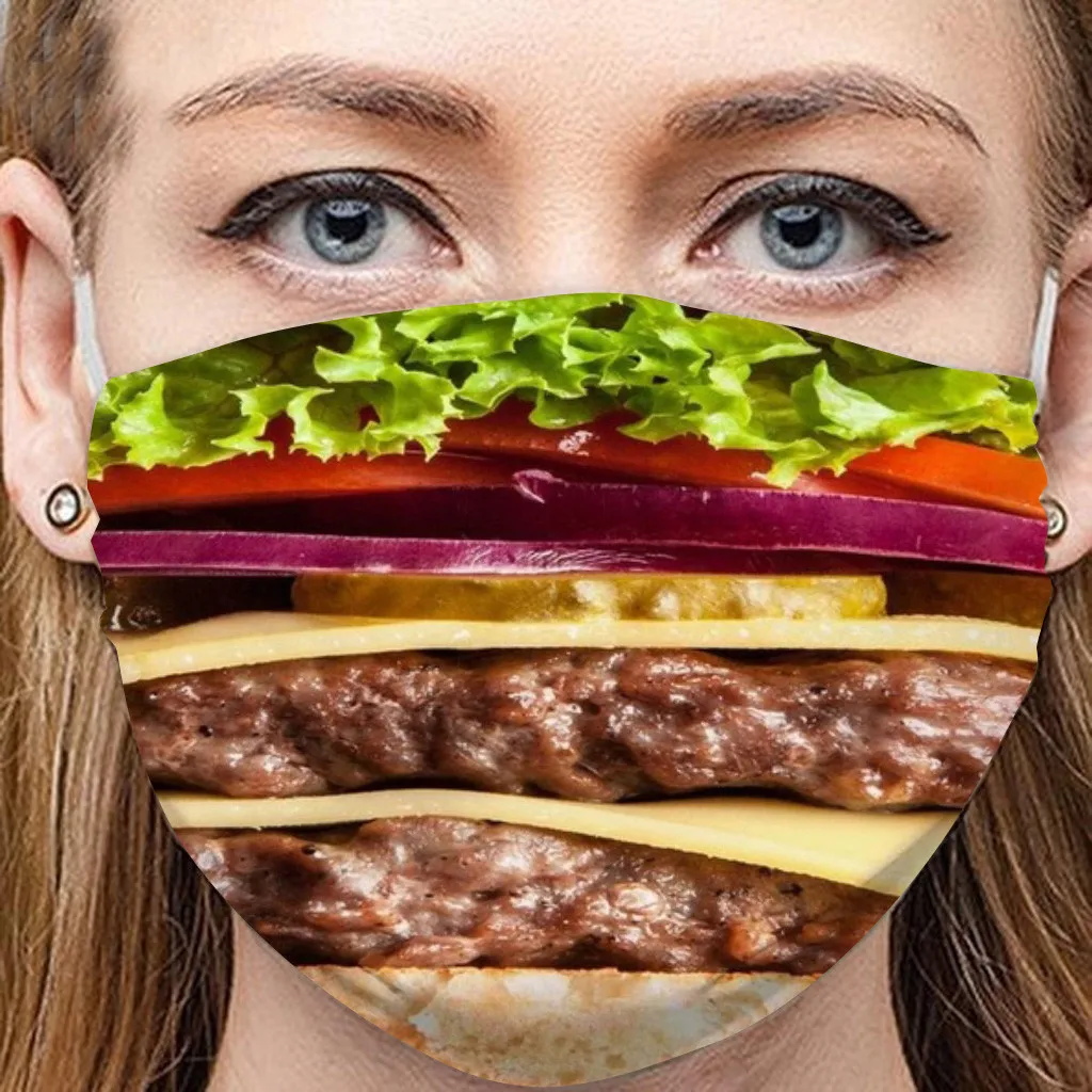 

1pc Funny Food Print Adult Mask Outdoor Washable Windproof Reusable Breathable Mouth Cover Riding Cycling Mask For Women Men